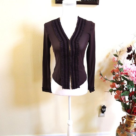 Brown Sheer Ruffle Top - Picture 2 of 13